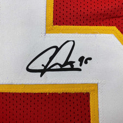 Framed Facsimile Autographed Chris Jones 35x39 Kansas City Red Reprint Laser Auto Football Jersey (ONLINE ORDER ONLY)