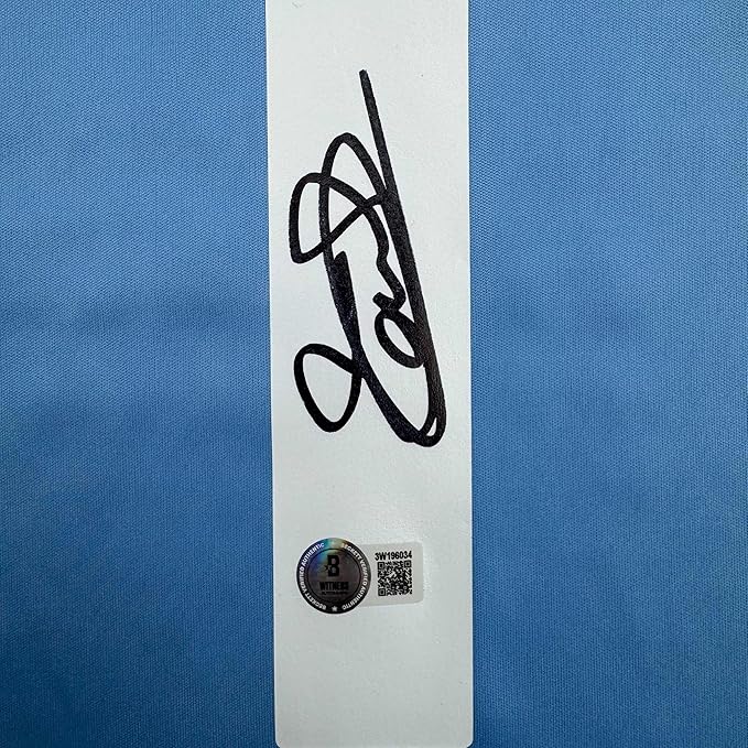 Framed Autographed/Signed Thibaut Courtois 35x39 Real Madrid Blue Soccer Jersey Beckett BAS COA