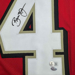 Framed Autographed/Signed Brent Jones 35x39 San Francisco Red Alternate Football Jersey Beckett BAS COA