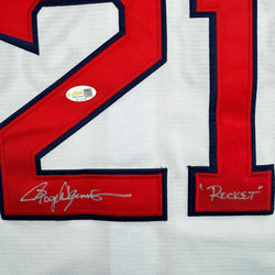 Framed Autographed/Signed Roger Clemens "Rocket" 35x39 Boston White Baseball Jersey JSA COA