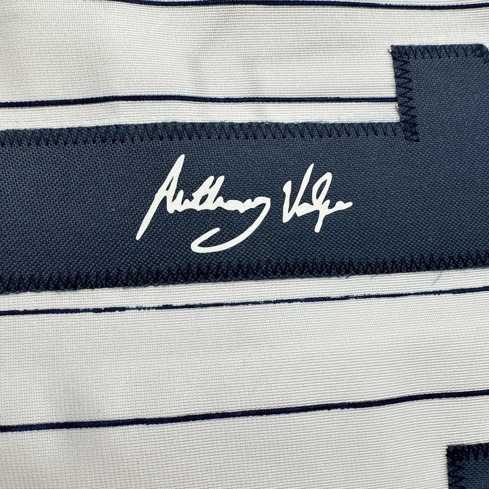 Framed Facsimile Autographed Anthony Volpe 35x39 New York Pinstripe Reprint Laser Auto Baseball Jersey (ONLINE ORDER ONLY)