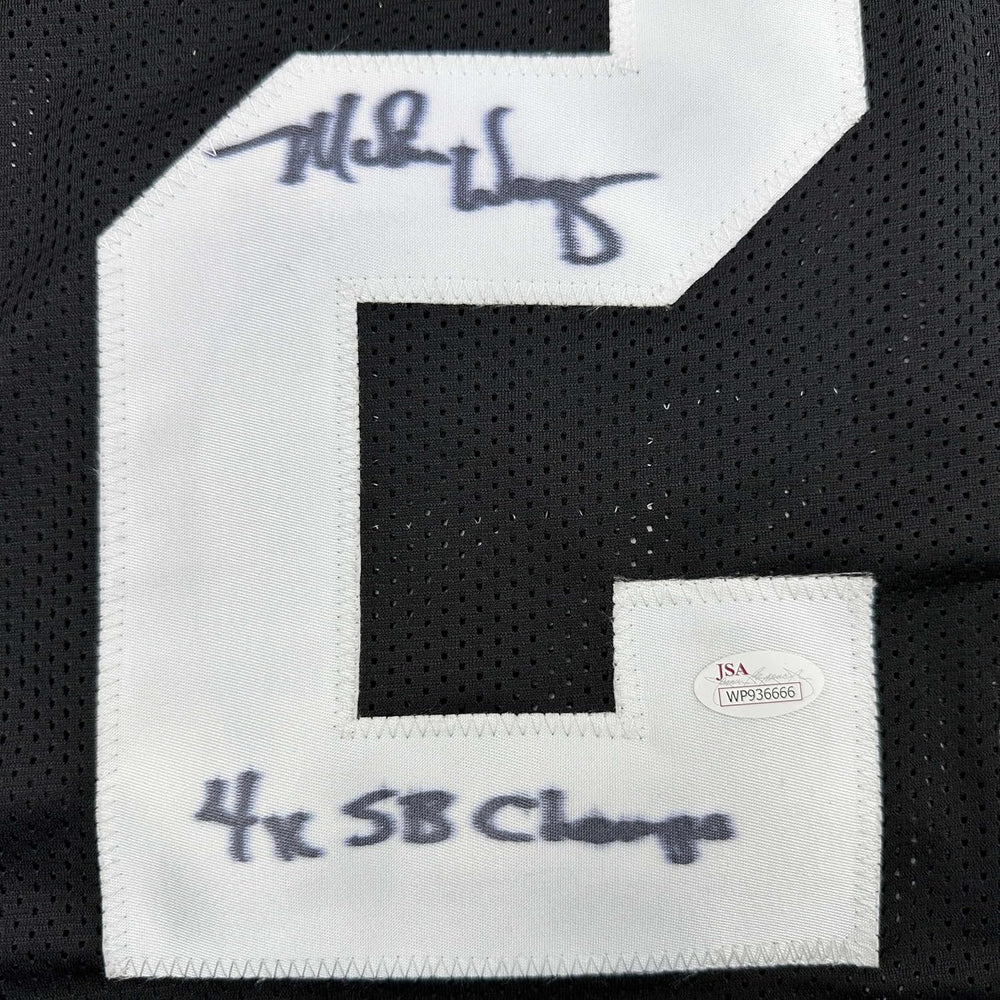 Framed Autographed/Signed Mike Wagner 35x39 4x SB Champ Pittsburgh Black Football Jersey JSA COA