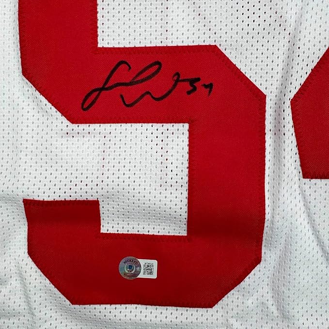 Framed Autographed/Signed Fred Warner 35x39 San Francisco White Football Jersey Beckett BAS COA