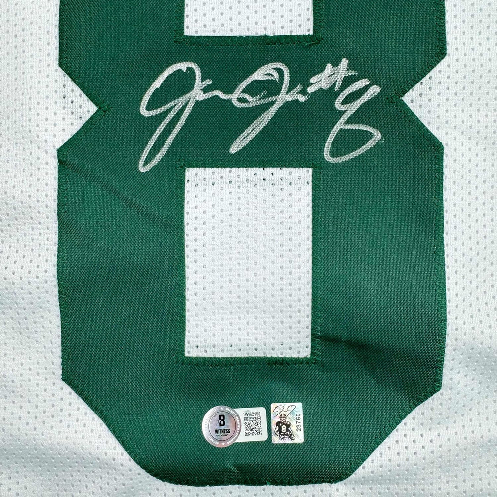 Framed Autographed/Signed Josh Jacobs 35x39 Green Bay White Football Jersey Beckett BAS COA