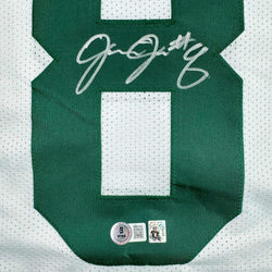 Framed Autographed/Signed Josh Jacobs 35x39 Green Bay White Football Jersey Beckett BAS COA