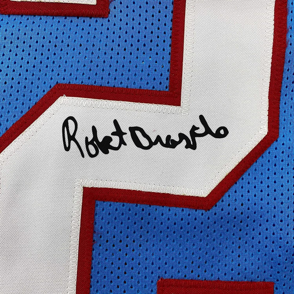 Framed Facsimile Autographed Robert Brazile 35x39 Houston Blue Reprint Laser Auto Football Jersey (ONLINE ORDER ONLY)