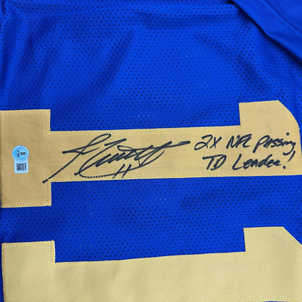 Framed Autographed/Signed Jim Everett 2x Passing TD Leader 35x39 Los Angeles LA Blue Football Jersey Beckett BAS COA (ONLINE ORDER ONLY)