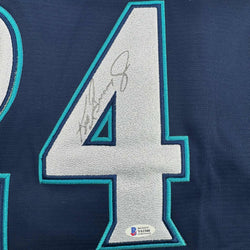 Framed Autographed/Signed Ken Griffey Jr. 35x39 Seattle Blue Baseball Jersey Beckett BAS COA