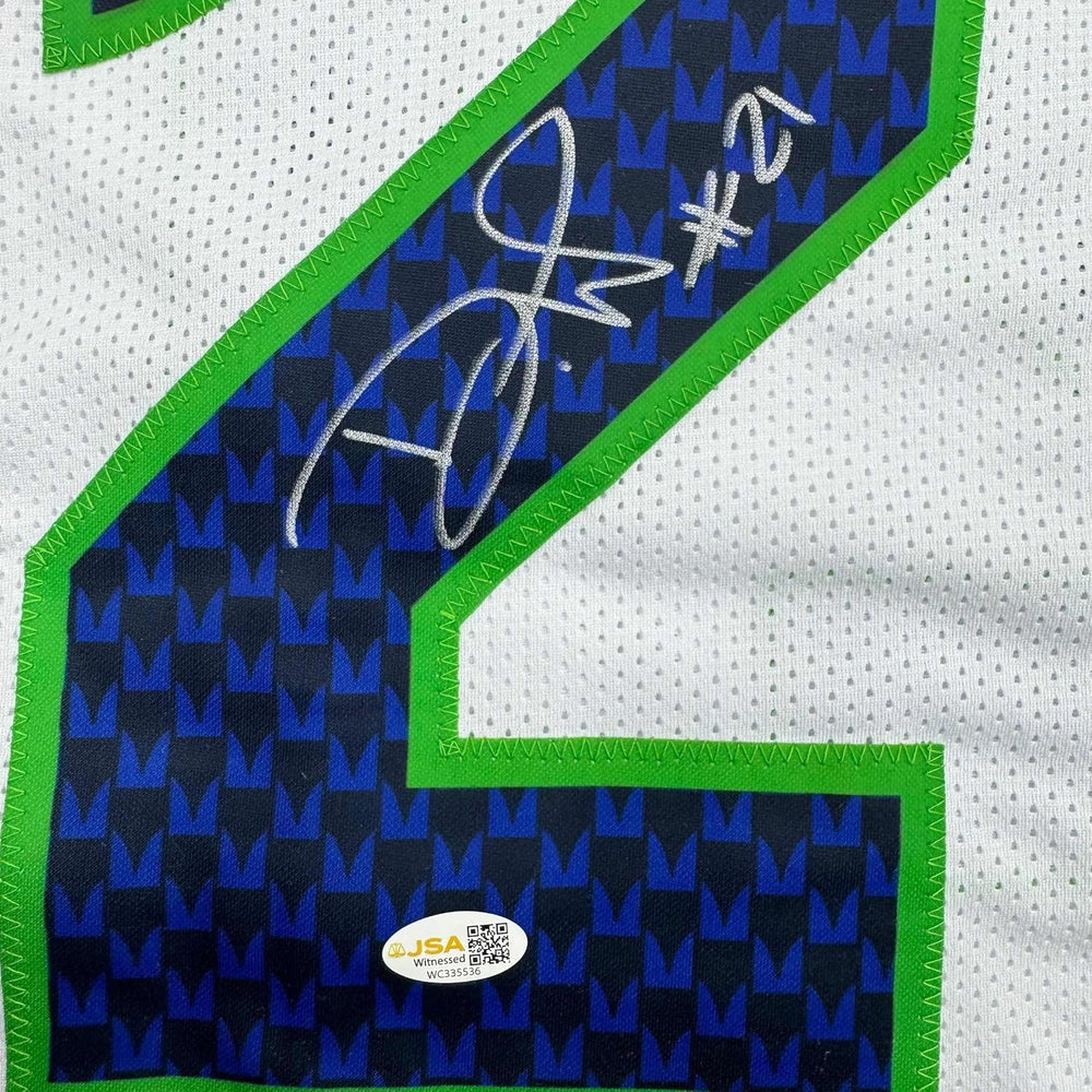 Framed Autographed/Signed Devon Witherspoon 35x39 Seattle White Football Jersey JSA COA