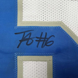 Framed Autographed/Signed Terrion Arnold 35x39 Detroit White Football Jersey Beckett BAS COA