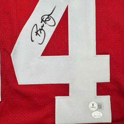 Framed Autographed/Signed Brent Jones 35x39 San Francisco Red Football Jersey Beckett BAS COA