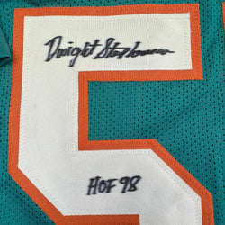 Framed Autographed/Signed Dwight Stephenson 35x39 HOF 98 Miami Teal Football Jersey JSA COA
