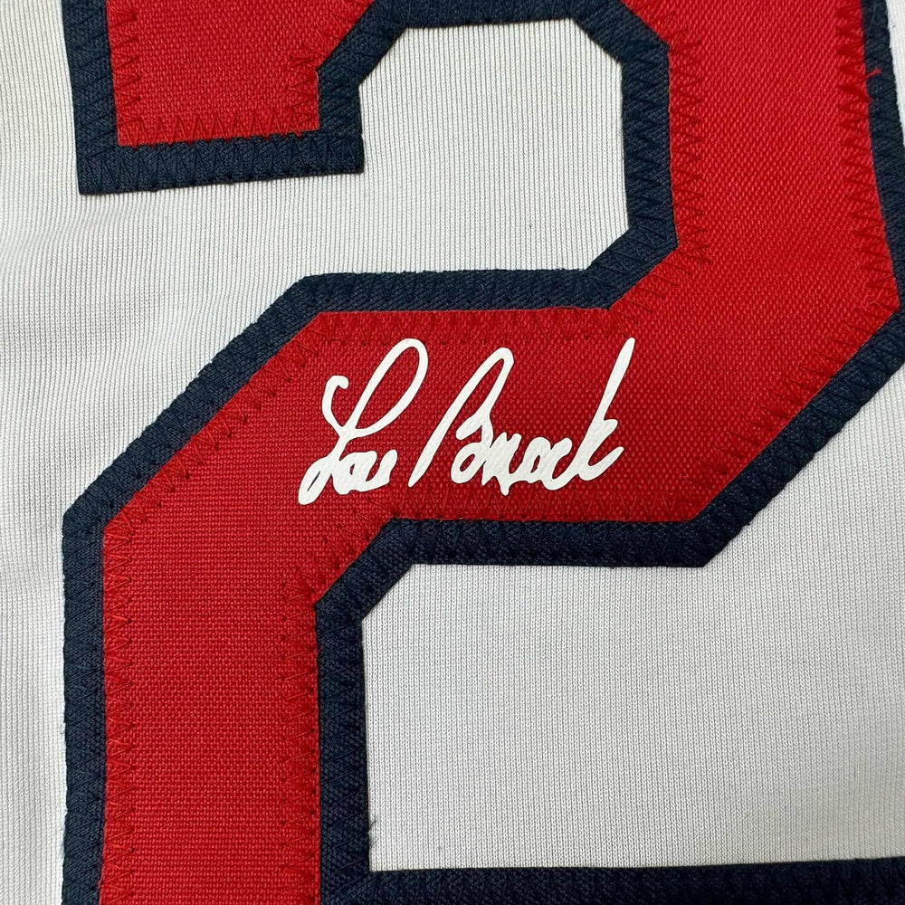 Framed Facsimile Autographed Lou Brock 35x39 St. Louis White Reprint Laser Auto Baseball Jersey (ONLINE ORDER ONLY)