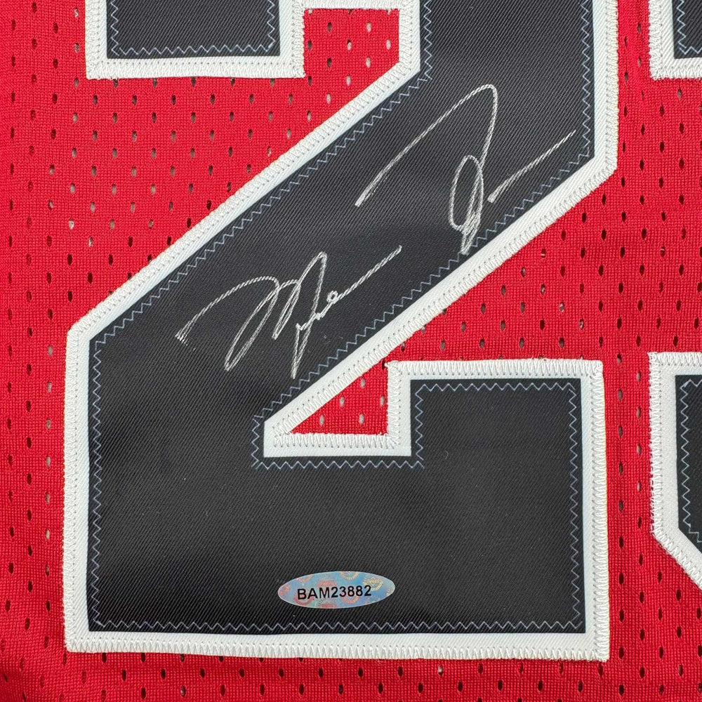 Framed Autographed/Signed Michael Jordan 35x39 Chicago Red Basketball Jersey Upper Deck UDA COA