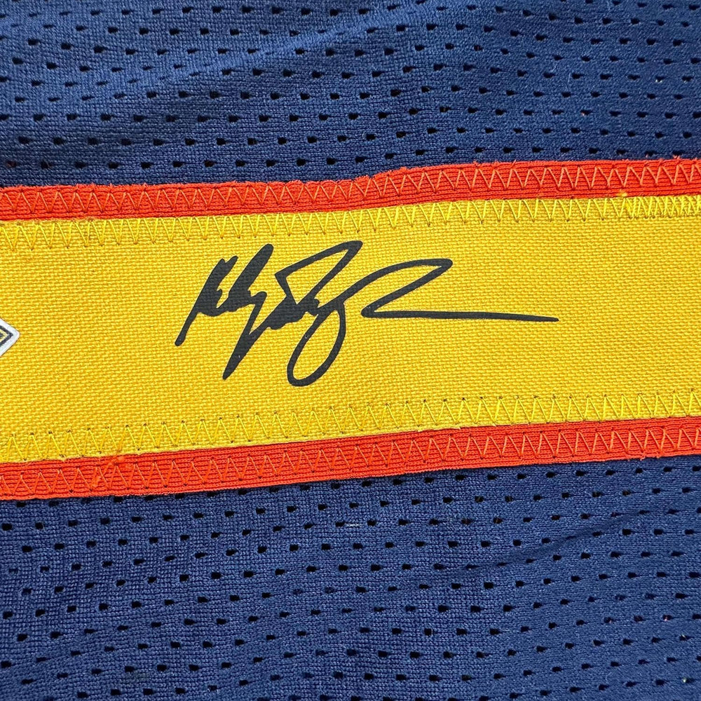 Framed Facsimile Autographed Klay Thompson 35x39 Golden State Navy Blue Retro Reprint Laser Auto Basketball Jersey (ONLINE ORDER ONLY)