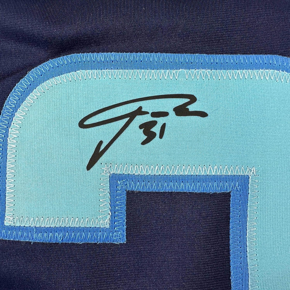 Framed Facsimile Autographed Philipp Grubauer 35x39 Seattle Blue Reprint Laser Auto Hockey Jersey (ONLINE ORDER ONLY)