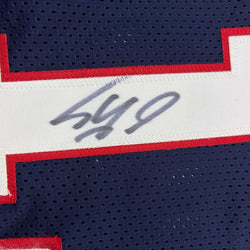 Framed Autographed/Signed Shaquille Shaq O'Neal 35x39 USA United States Blue Basketball Jersey PSA/DNA COA