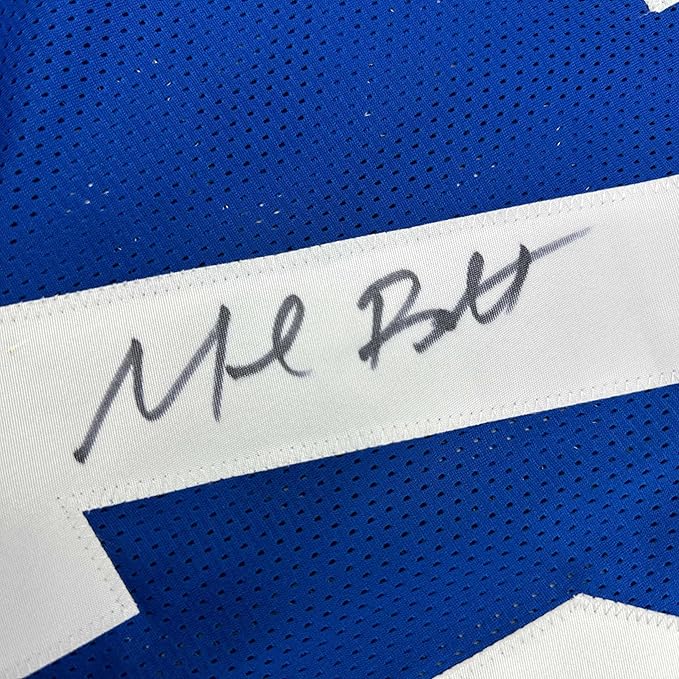 Framed Autographed/Signed Michael Bennett 35x39 Seattle Blue Retro Football Jersey JSA COA
