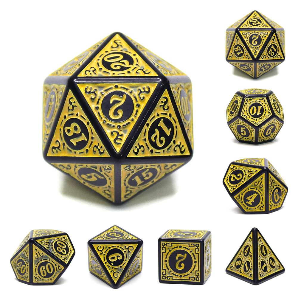 Yellow Magic Flame 7-Dice Set DND RPG Dice Black w/Color Fill (Online Only)