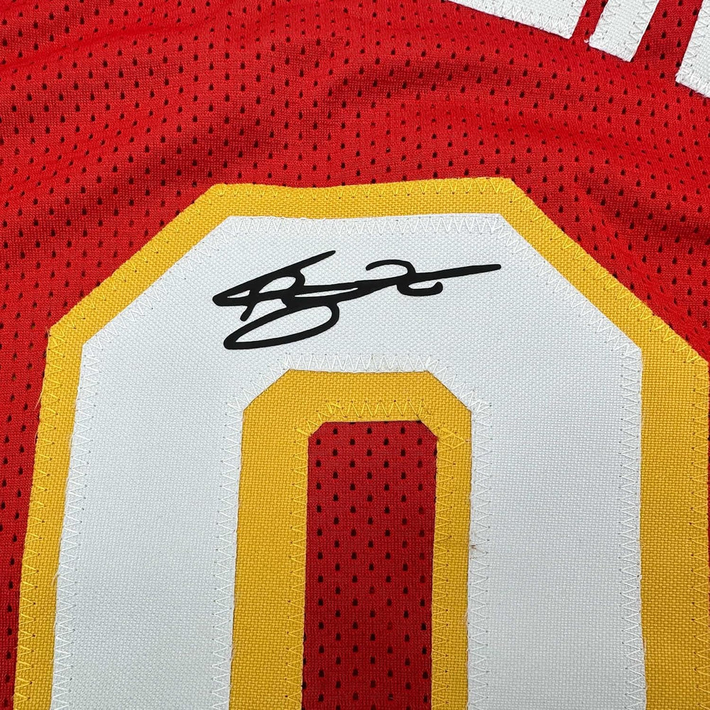 Framed Facsimile Autographed Zaccharie Risacher 35x39 Atlanta Red Reprint Laser Auto Basketball Jersey (ONLINE ORDER ONLY)