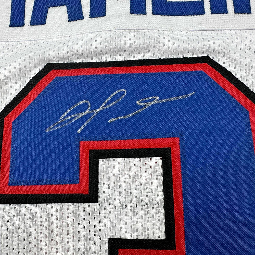 Framed Autographed/Signed Damar Hamlin 35x39 Buffalo White Football Jersey Beckett BAS COA (ONLINE ORDER ONLY)
