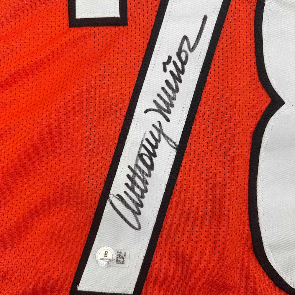 Framed Autographed/Signed Anthony Munoz 35x39 Cincinnati Orange Football Jersey Beckett BAS COA