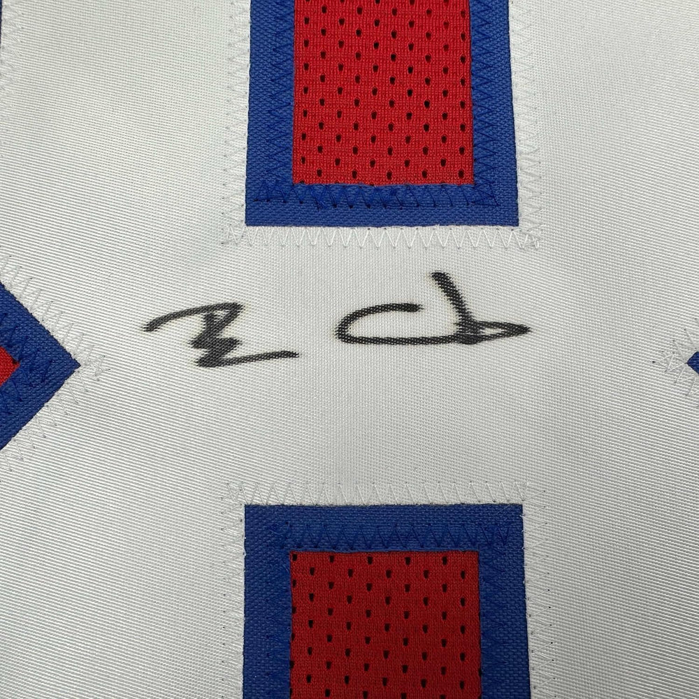 Framed Autographed/Signed Ben Coates 35x39 New England Red Football Jersey JSA COA