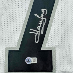 Framed Autographed/Signed Howie Long 35x39 Oakland White Football Jersey Beckett BAS COA