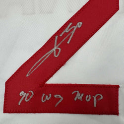 Framed Autographed/Signed Jose Rijo 35x39 90 WS MVP Cincinnati White Baseball Jersey Beckett BAS COA (ONLINE ORDER ONLY)
