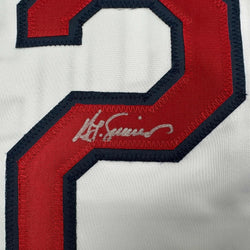 Framed Autographed/Signed Ted Simmons 35x39 St. Louis White Baseball Jersey JSA COA