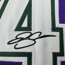 Framed Facsimile Autographed Ray Allen 35x39 Milwaukee Purple Reprint Laser Auto Basketball Jersey (ONLINE ORDER ONLY)