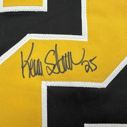Framed Autographed/Signed Kevin Stevens 35x39 Pittsburgh Black Hockey Jersey JSA COA