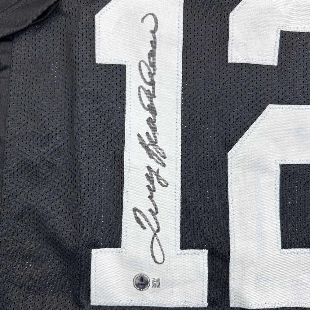 Framed Autographed/Signed Terry Bradshaw 35x39 Pittsburgh Black Football Jersey Beckett BAS COA