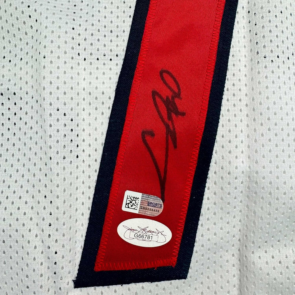 Framed Autographed/Signed Chris Bosh 35x39 Miami White Basketball Jersey JSA COA