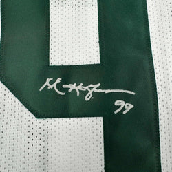 Framed Autographed/Signed Mark Gastineau 35x39 New York White Football Jersey JSA COA