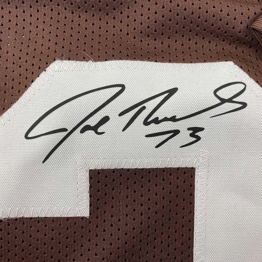 Framed Facsimile Autographed Joe Thomas 35x39 Cleveland Brown Reprint Laser Auto Football Jersey (ONLINE ORDER ONLY)