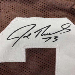 Framed Facsimile Autographed Joe Thomas 35x39 Cleveland Brown Reprint Laser Auto Football Jersey (ONLINE ORDER ONLY)