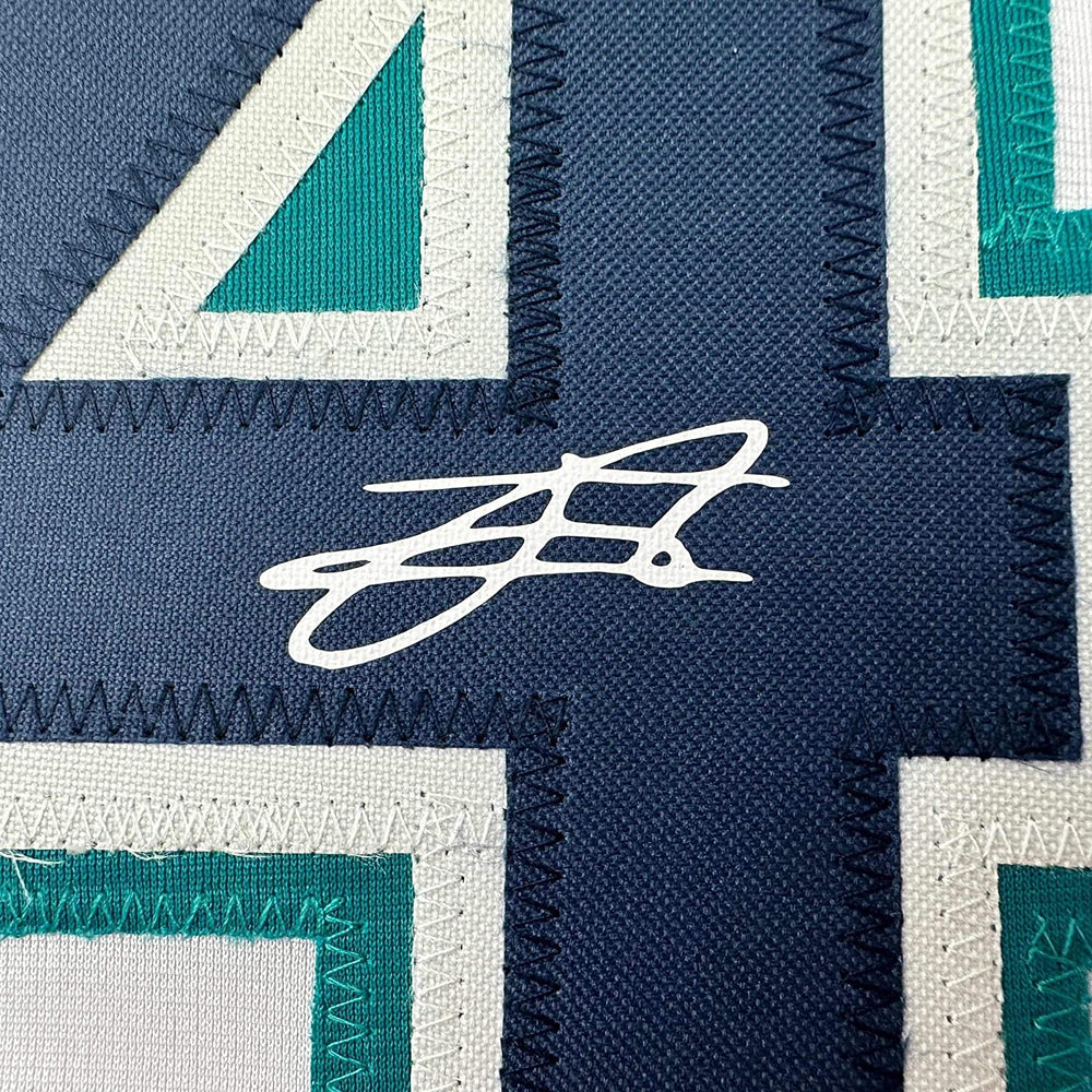 Framed Facsimile Autographed Julio Rodriguez 35x39 Seattle White Reprint Laser Auto Baseball Jersey (ONLINE ORDER ONLY)