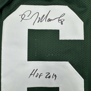Framed Autographed/Signed Kevin Mawae 35x39 HOF 2019 New York Green Football Jersey Beckett BAS COA