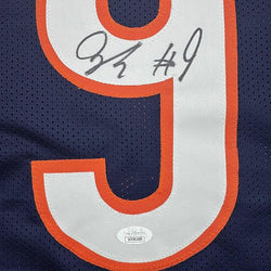 Framed Autographed/Signed Jaquan Brisker 35x39 Chicago Blue Football Jersey JSA COA