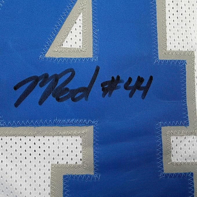 Framed Autographed/Signed Malcolm Rodriguez 35x39 Detroit White Football Jersey Beckett BAS COA