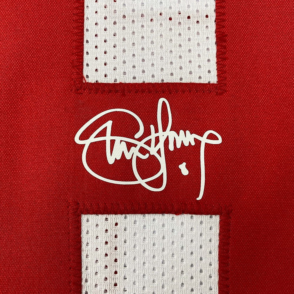 Framed Facsimile Autographed Steve Young 35x39 San Francisco White Reprint Laser Auto Football Jersey Size Men's XL (ONLINE ORDER ONLY)