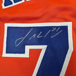 Framed Autographed/Signed Josh Hader 35x39 Houston Orange Baseball Jersey JSA COA