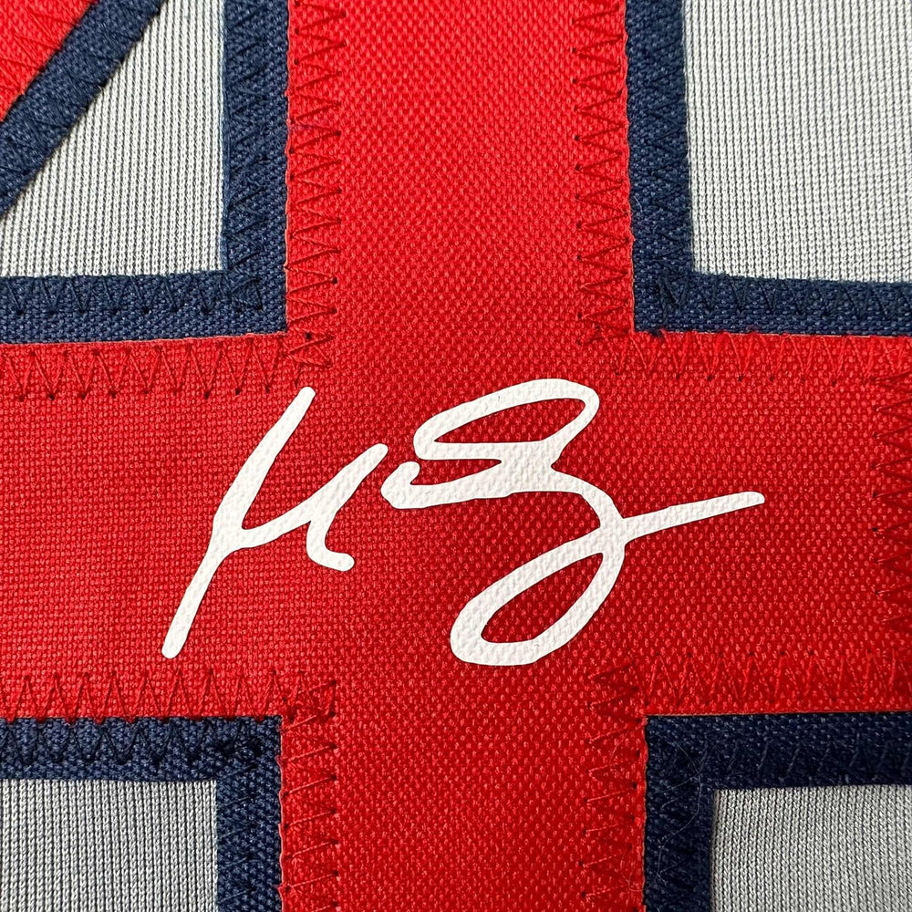 Framed Facsimile Autographed Manny Ramirez 35x39 Boston Grey Reprint Laser Auto Baseball Jersey (ONLINE ORDER ONLY)