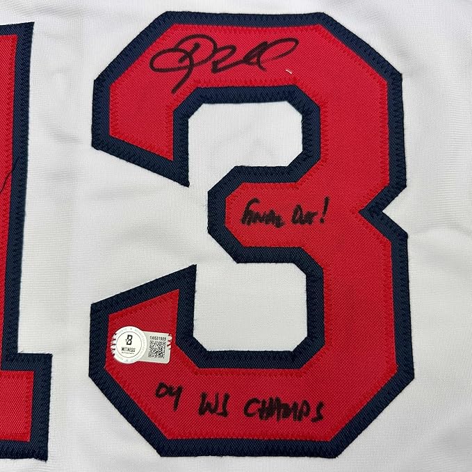 Framed Autographed/Signed Doug Mientkiewicz 35x39 Final Out! 04 WS Champs! Boston White Baseball Jersey Beckett BAS COA