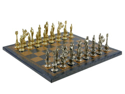 Chess Set- Napoleon Character Metal Men on Gold/Blue Leather Chess Board (ONLINE ORDER ONLY)