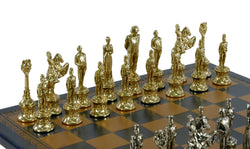 Chess Set- Napoleon Character Metal Men on Gold/Blue Leather Chess Board (ONLINE ORDER ONLY)