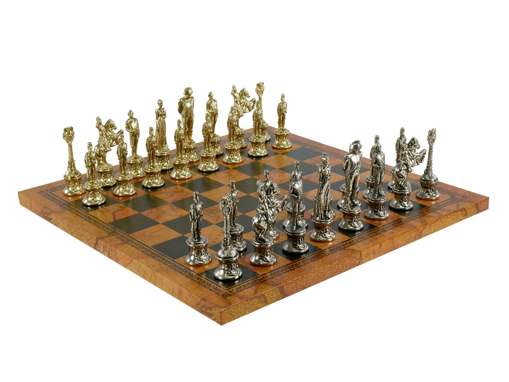 Chess Set- Napoleon Character Metal Men on Old World Leather Chess Board (ONLINE ORDER ONLY)