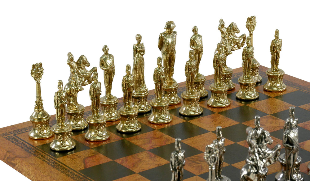Chess Set- Napoleon Character Metal Men on Old World Leather Chess Board (ONLINE ORDER ONLY)