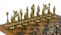 Chess Set- Napoleon Character Metal Men on Old World Leather Chess Board (ONLINE ORDER ONLY)